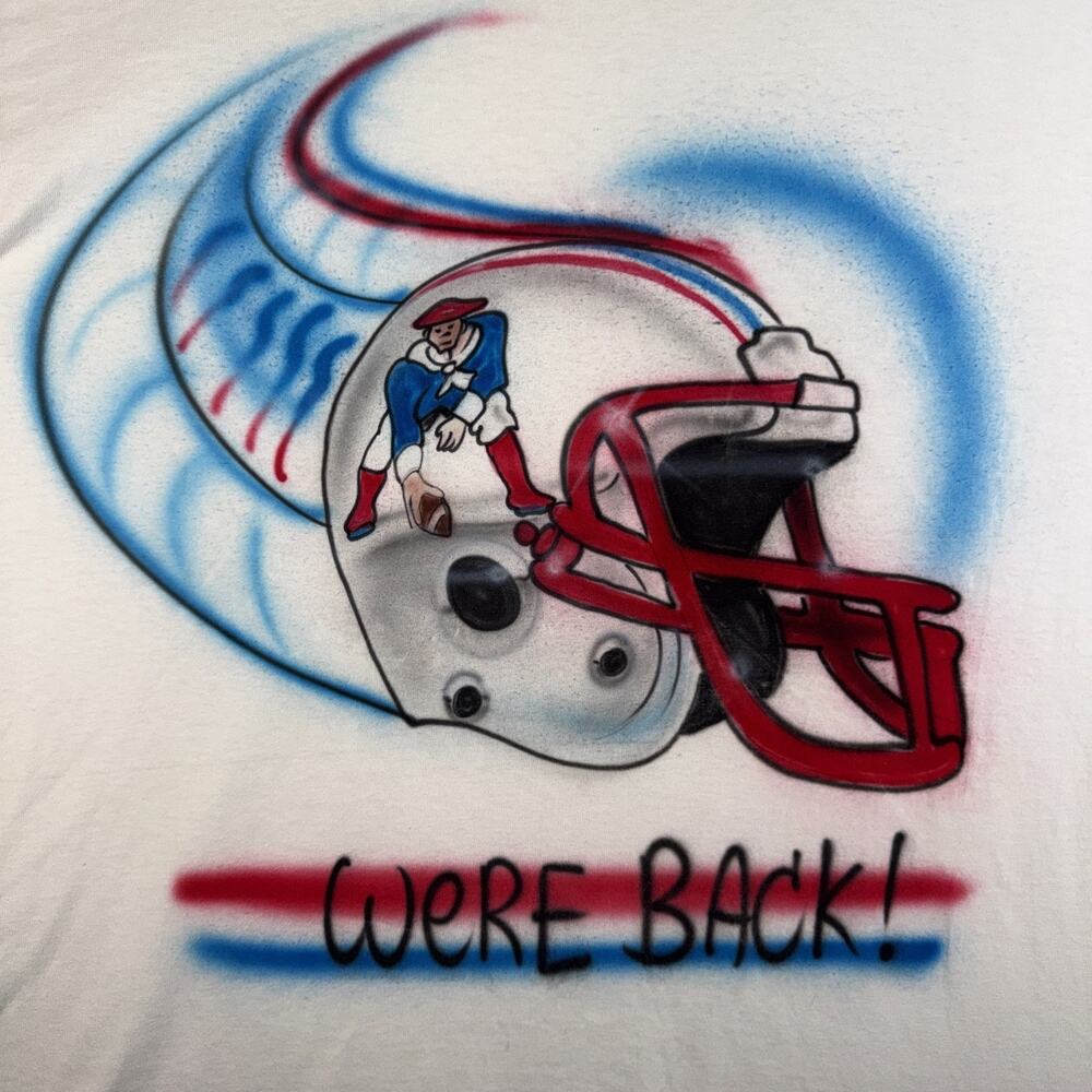 XL New England Patriots Airbrush “We’re Back” Helmet Single Stitch Screen Stars